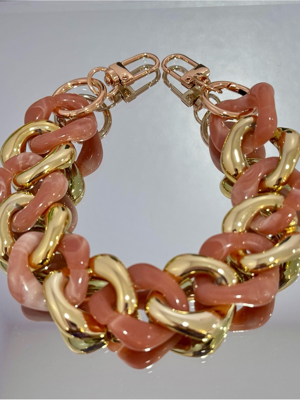 New Gold and Salmon Pink Bag Chain 11 inches